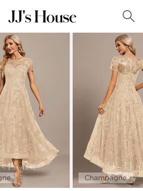 JJs House Champagne Embroidered Lace Midi Dress